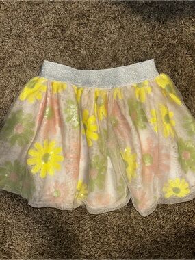 Disney Yellow Floral Tulle Skirt with Silver Waistband